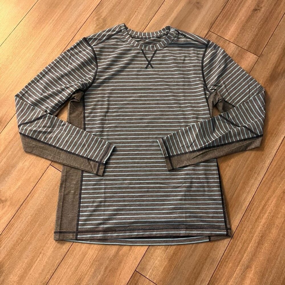 Lululemon Mens Metal Vent Tech‎ Long Sleeve Striped Shirt Blue Bin F-27